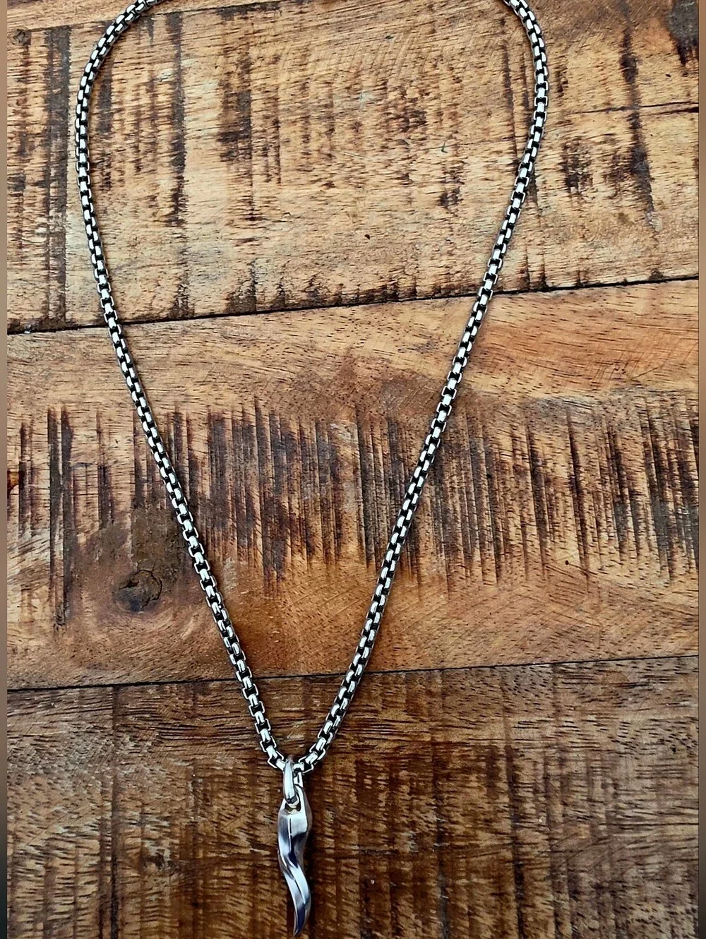 David Yurman Men’s Sterling Silver Box Chain Necklace with Yurman Amulet NIB